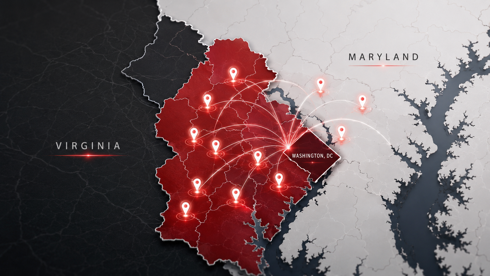 iHart Services coverage map — Virginia, Maryland, Washington D.C.